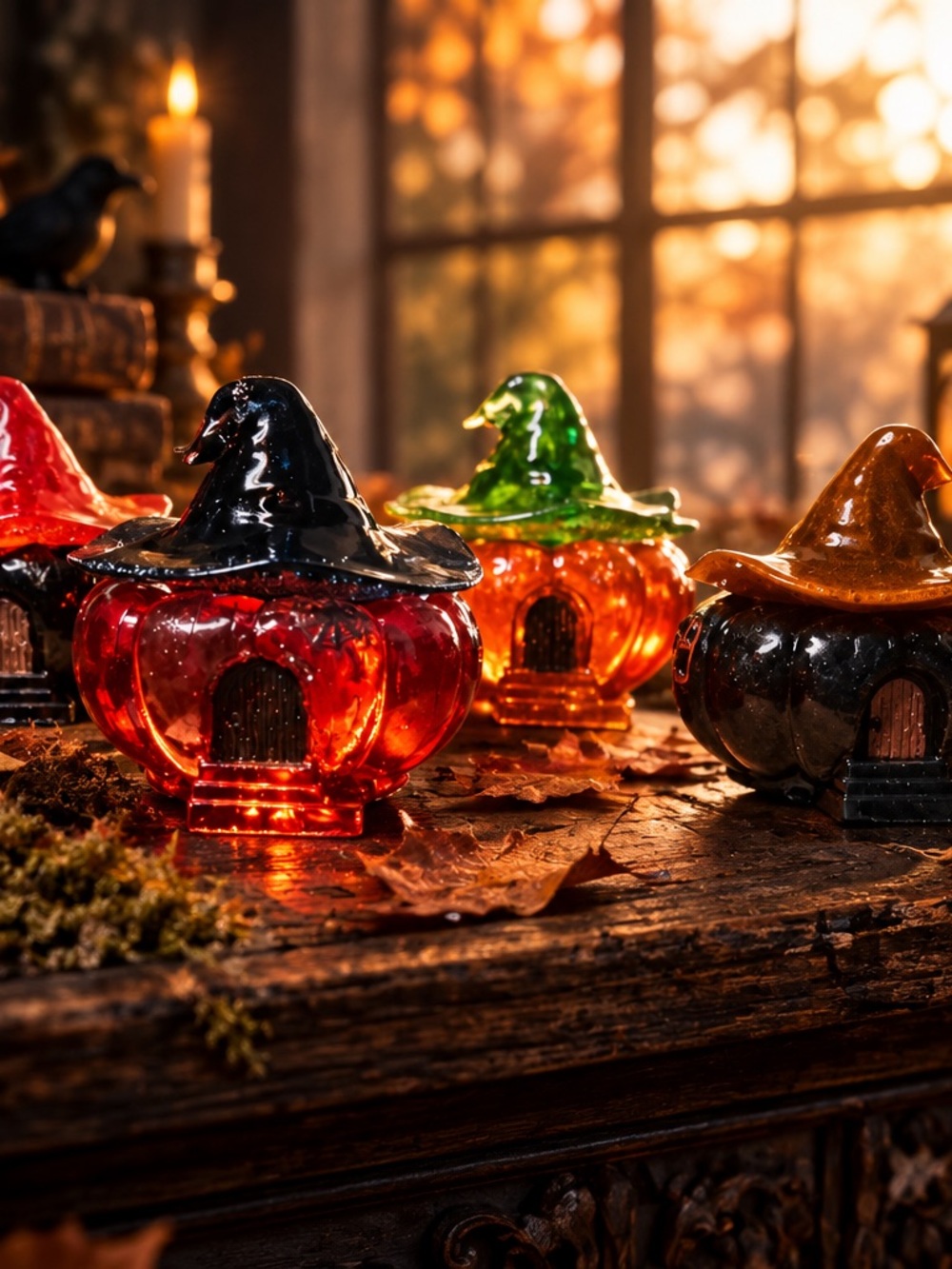 Decorative 2 piece pumpkin house. - Orange, Red, Green, Black